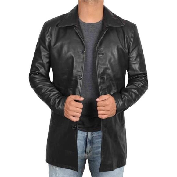 Men's Leather Coat Vintage Style Long Leather Jacket